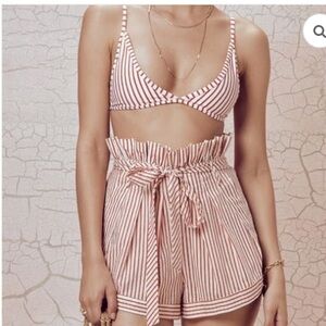 For Love And Lemons Red and White Striped High Waist Shorts